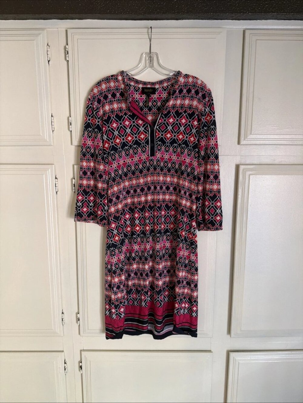 LAUNDRY by SHELLI SEGAL 3/4 Sleeve Mandarin Collar Shift Dress Size Medium